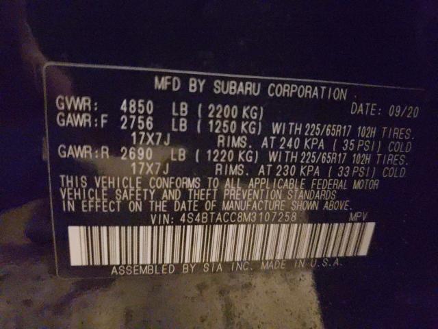 2021 SUBARU OUTBACK PR 4S4BTACC8M3107258