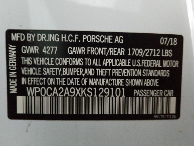 VIN WP0CA2A9XKS129101 2019 Porsche 911, Carrera no.10