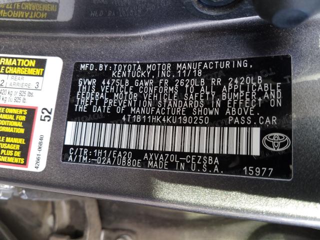 2019 TOYOTA CAMRY L - 4T1B11HK4KU190250