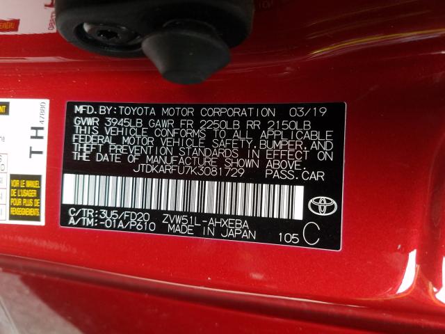 2019 TOYOTA PRIUS - JTDKARFU7K3081729