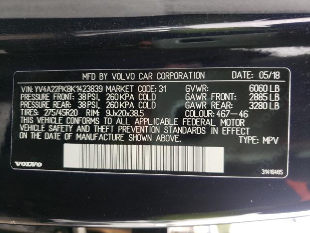 2019 VOLVO XC90 T6 MO YV4A22PK8K1423839