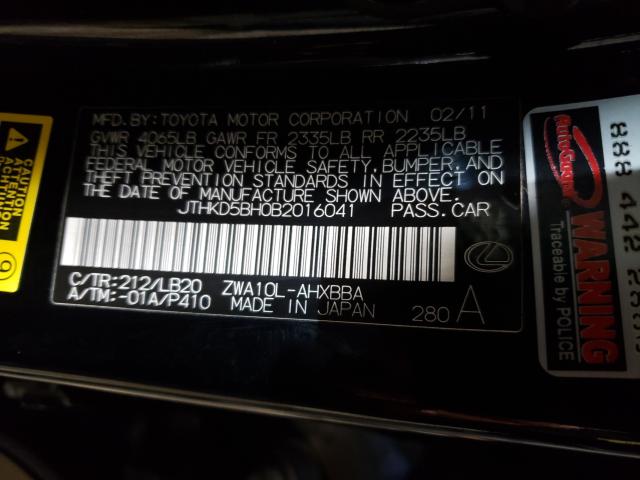 2011 LEXUS CT 200 JTHKD5BH0B2016041