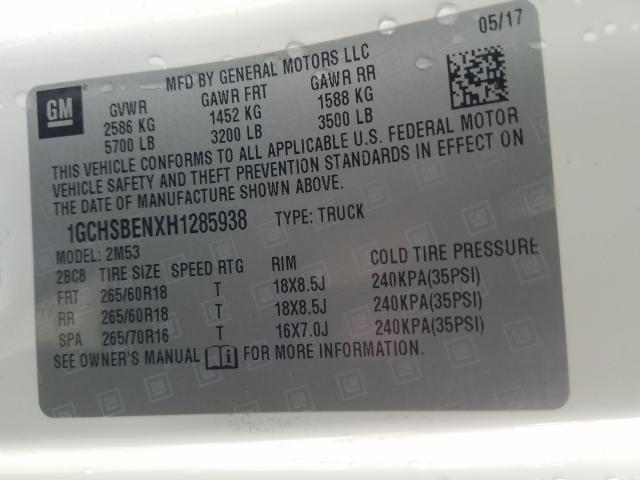 2017 CHEVROLET COLORADO - 1GCHSBENXH1285938