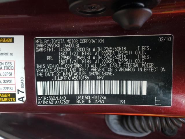 2010 LEXUS GX 460 PRE JTJJM7FX1A5010186