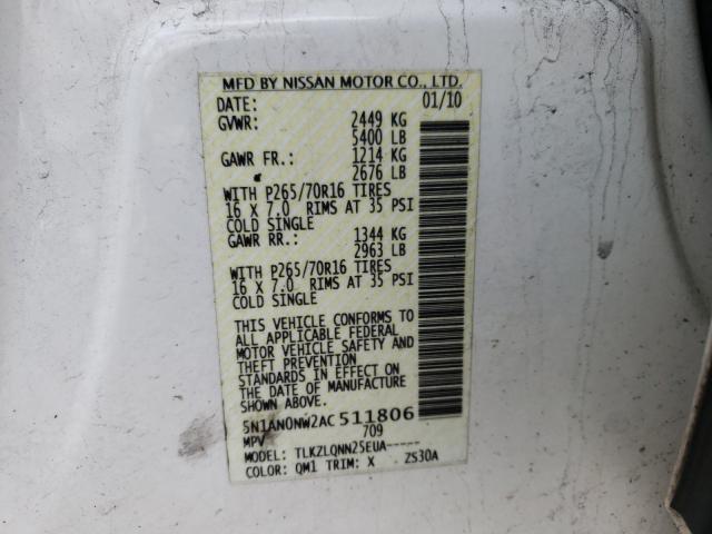 2010 NISSAN XTERRA OFF 5N1AN0NW2AC511806