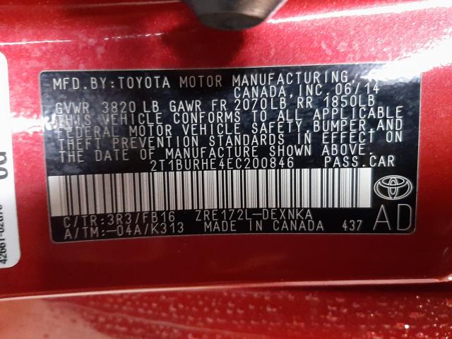 2014 TOYOTA COROLLA L 2T1BURHE4EC200846