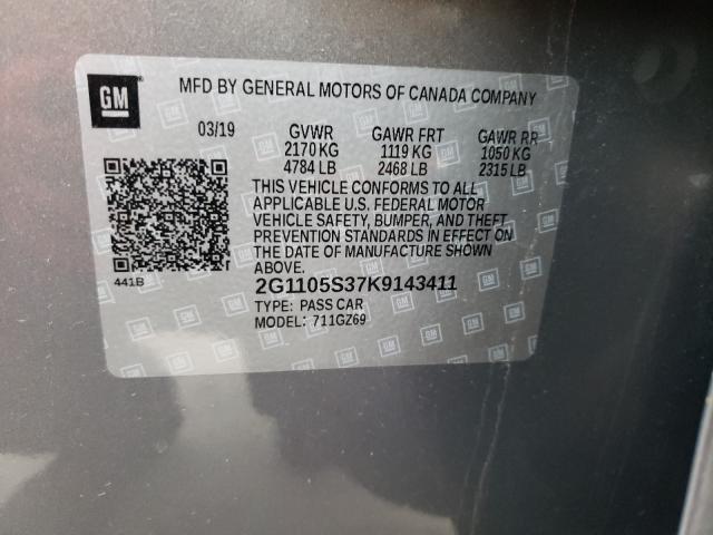 2019 CHEVROLET IMPALA PRE 2G1105S37K9143411