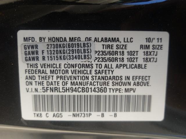 2012 HONDA ODYSSEY TO 5FNRL5H94CB014360