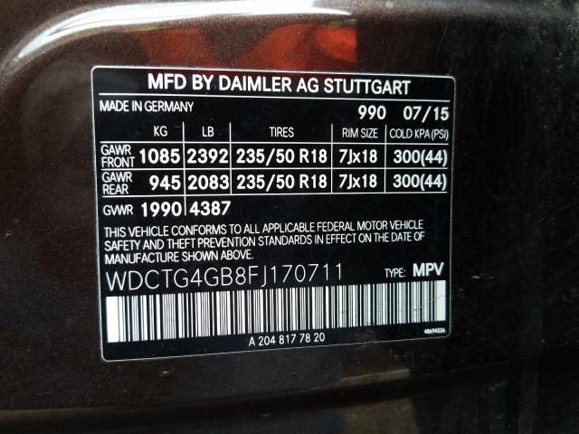 2015 MERCEDES-BENZ GLA 250 4M WDCTG4GB8FJ170711