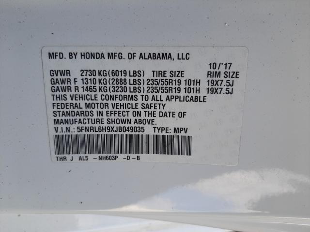 2018 HONDA ODYSSEY EL 5FNRL6H9XJB049035