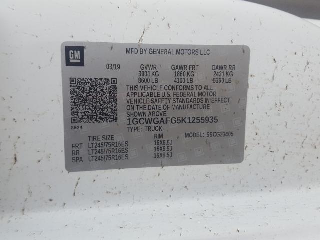 2019 CHEVROLET EXPRESS G2 1GCWGAFG5K1255935