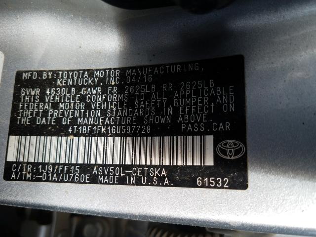 2016 TOYOTA CAMRY LE - 4T1BF1FK1GU597728