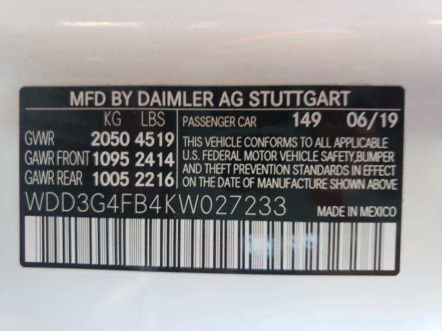 2019 MERCEDES-BENZ A 220 4MAT WDD3G4FB4KW027233