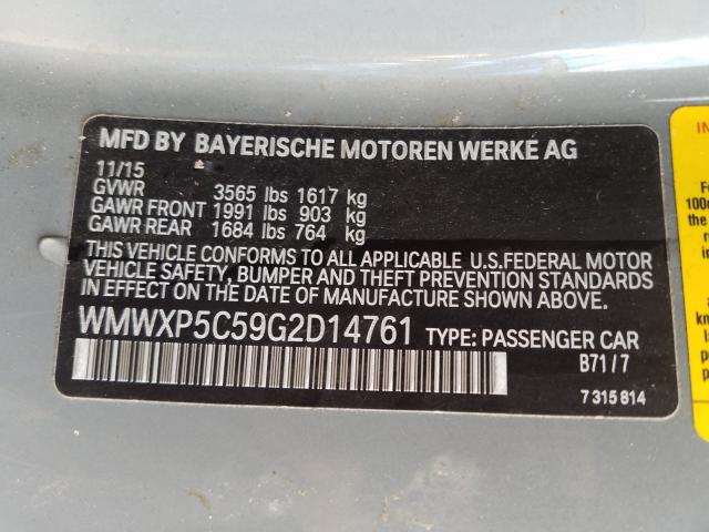 2016 MINI COOPER WMWXP5C59G2D14761