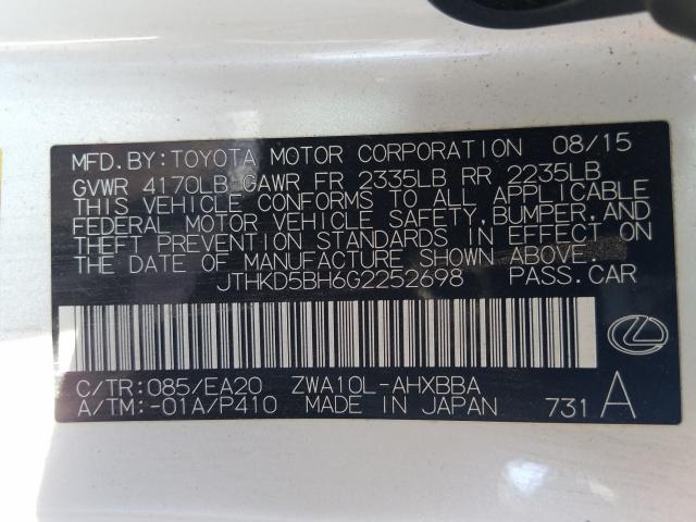 2016 LEXUS CT 200 JTHKD5BH6G2252698