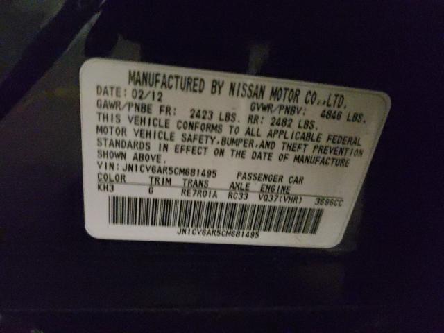 2012 INFINITI G37 JN1CV6AR5CM681495