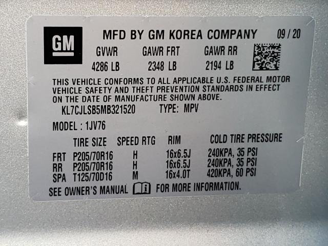 2021 CHEVROLET TRAX 1LT KL7CJLSB5MB321520