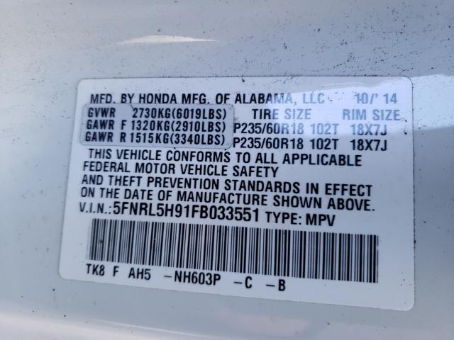 2015 HONDA ODYSSEY TO - 5FNRL5H91FB033551