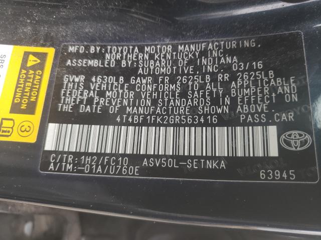 2016 TOYOTA CAMRY 4T4BF1FK2GR563416