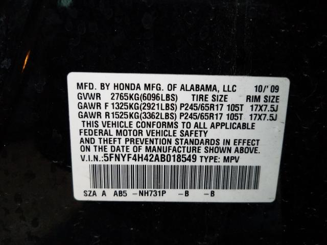 2010 HONDA PILOT EX 5FNYF4H42AB018549