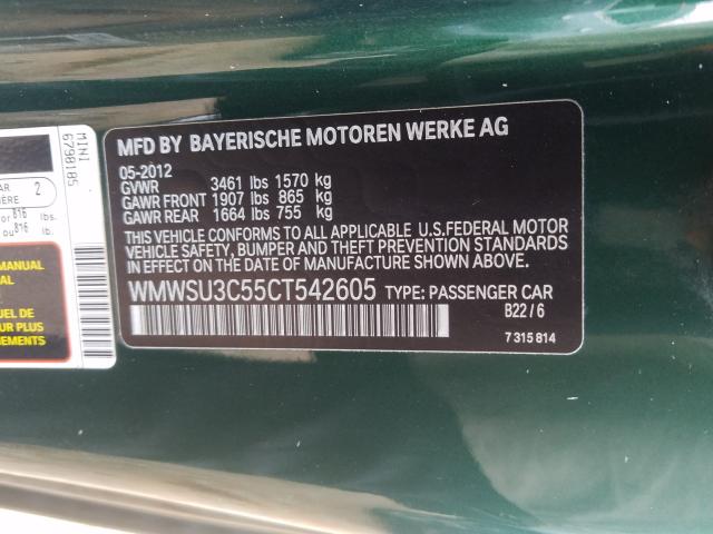 2012 MINI COOPER WMWSU3C55CT542605
