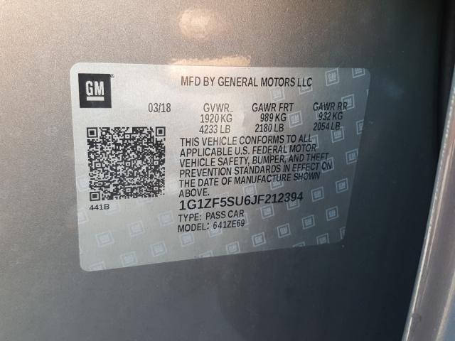 2018 CHEVROLET MALIBU HYB 1G1ZF5SU6JF212394