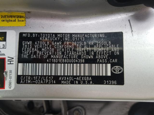 2013 TOYOTA AVALON HYB 4T1BD1EB8DU004398