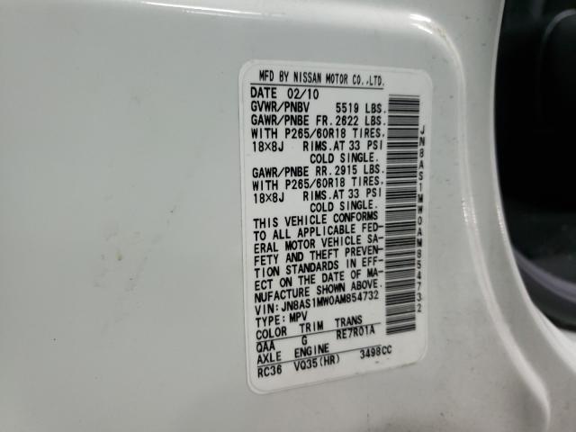 2010 INFINITI FX35 JN8AS1MW0AM854732