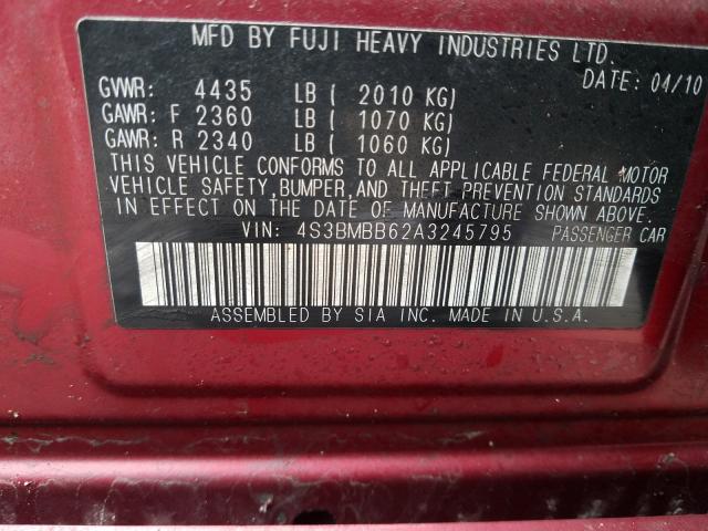 2010 SUBARU LEGACY 4S3BMBB62A3245795