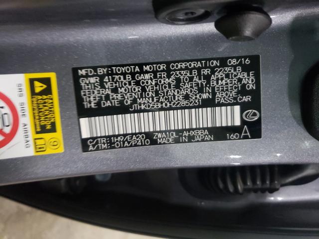 2017 LEXUS CT 200 JTHKD5BH0H2285231