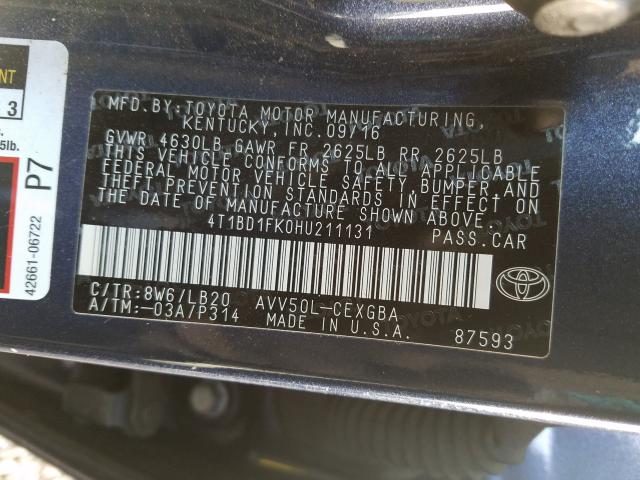 2017 TOYOTA CAMRY HYBR - 4T1BD1FK0HU211131