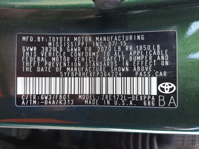 2015 TOYOTA COROLLA EC 5YFBPRHEXFP364224