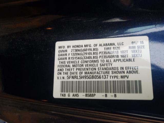 2016 HONDA ODYSSEY TO 5FNRL5H95GB056137