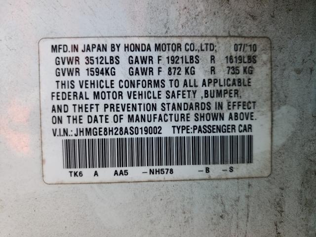 2010 HONDA FIT JHMGE8H28AS019002
