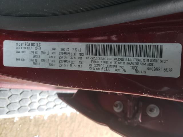 2020 RAM 1500 LARAM 1C6SRFJT1LN242689