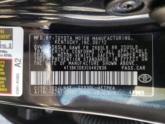 2012 TOYOTA AVALON BAS 4T1BK3DB3CU462836