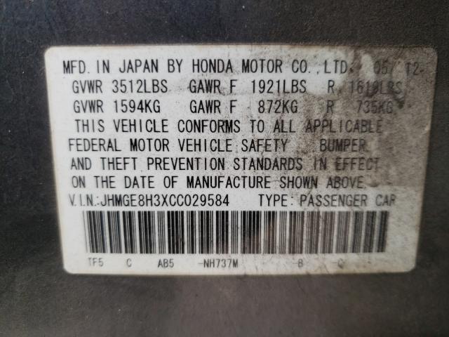 2012 HONDA FIT JHMGE8H3XCC029584