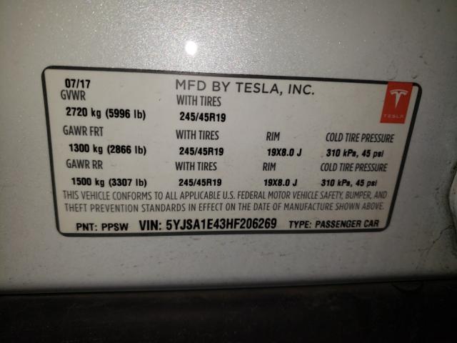 2017 TESLA MODEL S 5YJSA1E43HF206269