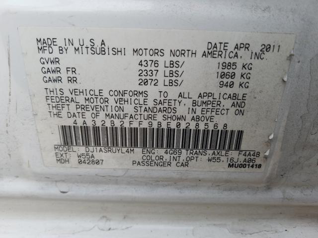2011 MITSUBISHI GALANT FE 4A32B2FF9BE028568