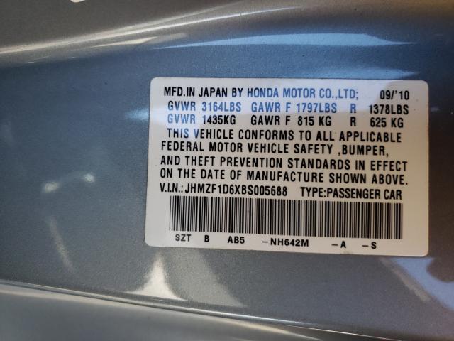 2011 HONDA CR-Z EX JHMZF1D6XBS005688