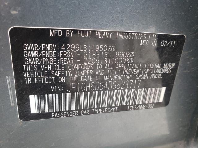 2011 SUBARU IMPREZA OU JF1GH6D64BG823717