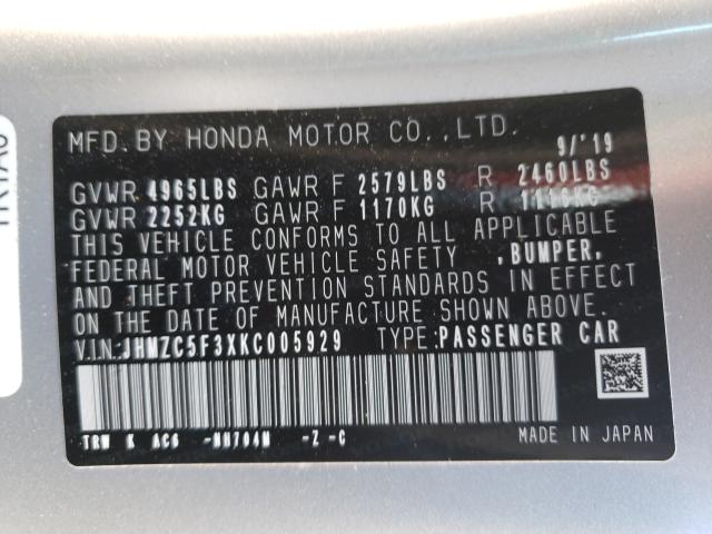 2019 HONDA CLARITY TO JHMZC5F3XKC005929