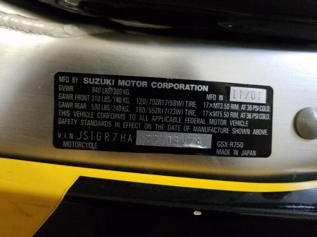 2002 SUZUKI GSX-R750 JS1GR7HA122103178