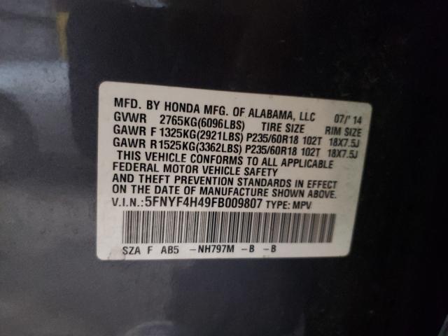 2015 HONDA PILOT EX 5FNYF4H49FB009807