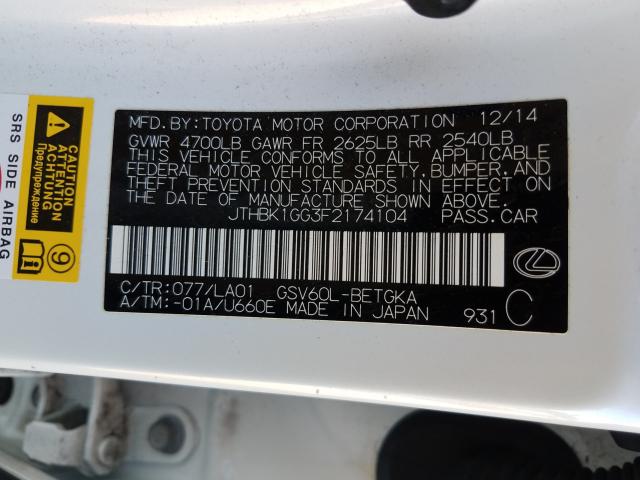 2015 LEXUS ES 350 JTHBK1GG3F2174104