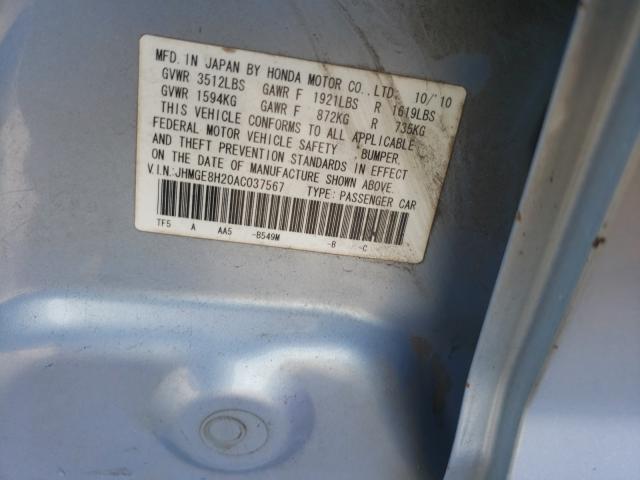 2010 HONDA FIT JHMGE8H20AC037567