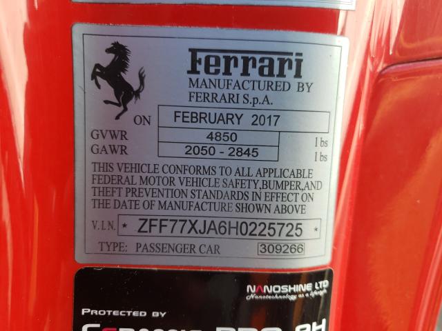 VIN ZFF77XJA6H0225725 2017 Ferrari California no.10