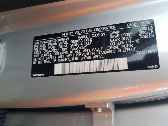 2019 VOLVO XC90 T6 MO YV4A22PK7K1465449