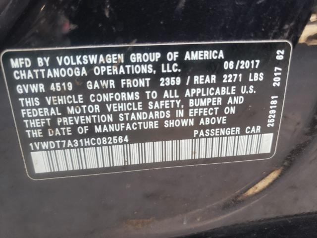 2017 VOLKSWAGEN PASSAT R-L 1VWDT7A31HC082564