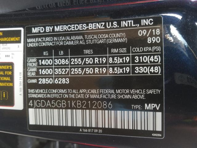 2019 MERCEDES-BENZ GLE 400 4M 4JGDA5GB1KB212086